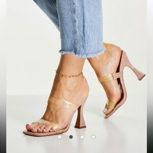 ASOS Design - strappy beige nude & clear strap open toe heeled sandals